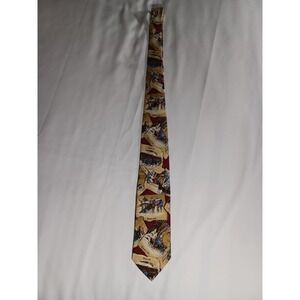 Brooks Brothers 54 inch Men's Silk Tie Christmas 1950 Holiday Scene Red Necktie